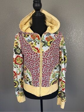 Ann Pinkerton Tea Collection Floral Patchwork Hooded Zip Up Jacket